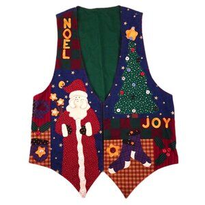 Handmade Christmas Vest Medium or Large Buttons Santa Noel Joy Tree Holly Mitten